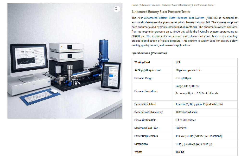 Automated Battery Burst Pressure Tester: Ensuring Battery Safety Through Precision Pressure Failure Analysis Automated Battery Burst Pressure Tester: Ensuring Battery Safety Through Precision Pressure Failure Analysis