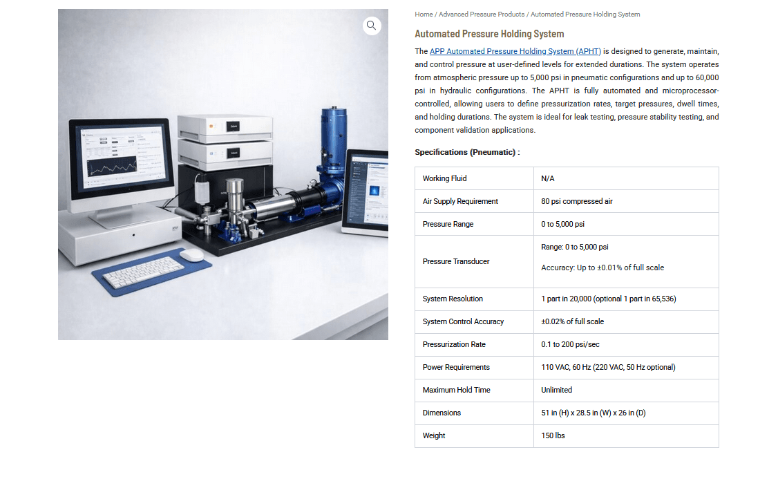 Automated Pressure Holding System (APHT): Precision Pressure Control for Advanced Testing Applications Automated Pressure Holding System (APHT): Precision Pressure Control for Advanced Testing Applications