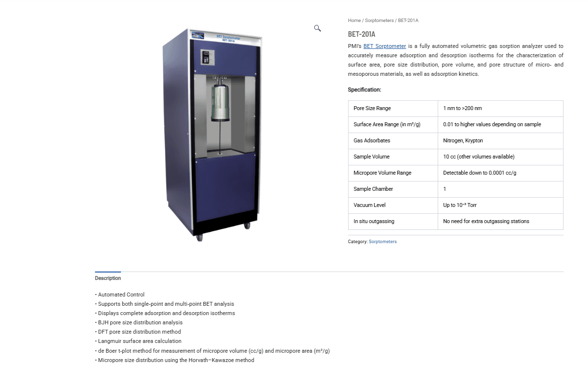 BET-201A Surface Area and Pore Size Analyzer: Advanced BET Analysis for Material Characterization BET-201A Surface Area and Pore Size Analyzer: Advanced BET Analysis for Material Characterization