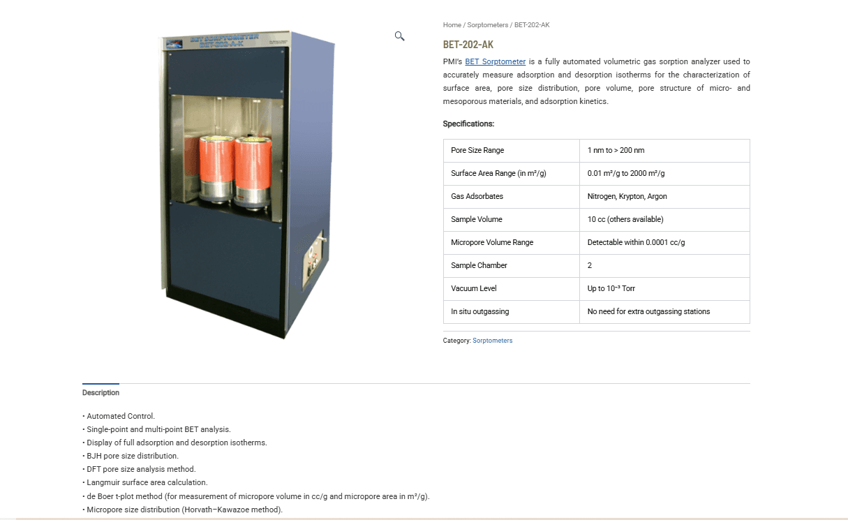 BET-202-AK: Advanced Automated Gas Sorption Analyzer for Surface Area and Pore Structure Characterization BET-202-AK: Advanced Automated Gas Sorption Analyzer for Surface Area and Pore Structure Characterization