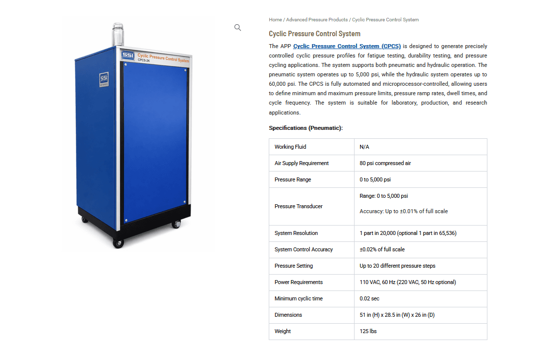 Cyclic Pressure Control System (CPCS): Precision Pressure Cycling for Advanced Testing Applications Cyclic Pressure Control System (CPCS): Precision Pressure Cycling for Advanced Testing Applications
