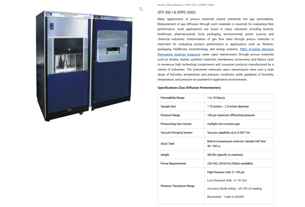 DFP-100-1 & DMPC-500A: Advanced Gas Diffusion and Moisture Permeation Analysis for Porous Materials DFP-100-1 & DMPC-500A: Advanced Gas Diffusion and Moisture Permeation Analysis for Porous Materials