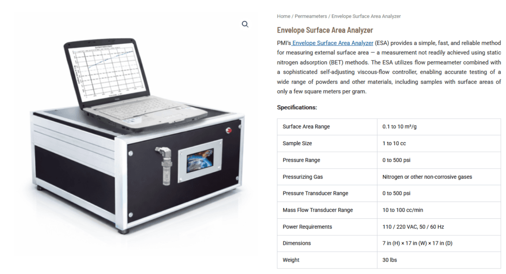 Envelope Surface Area Analyzer (ESA): Fast and Reliable External Surface Area Measurement for Powders and Porous Materials Envelope Surface Area Analyzer (ESA): Fast and Reliable External Surface Area Measurement for Powders and Porous Materials