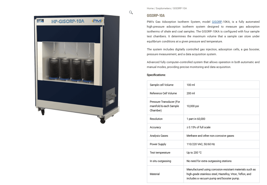 GISORP-10A High-Pressure Gas Adsorption Isotherm System: Advanced Sorption Analysis for Shale, Coal, and Porous Materials GISORP-10A High-Pressure Gas Adsorption Isotherm System: Advanced Sorption Analysis for Shale, Coal, and Porous Materials