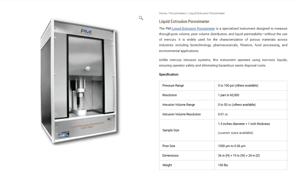 Liquid Extrusion Porosimeter: Safe and Accurate Pore Structure Analysis Without Mercury Liquid Extrusion Porosimeter: Safe and Accurate Pore Structure Analysis Without Mercury